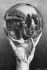 Escher hand with Dr Who (William Hartnell) and Tardis.jpg